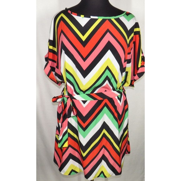 FTF Women's Multicolor Chevron Striped Dolman Sleeve Dress Plus Size 3X - Picture 3 of 14